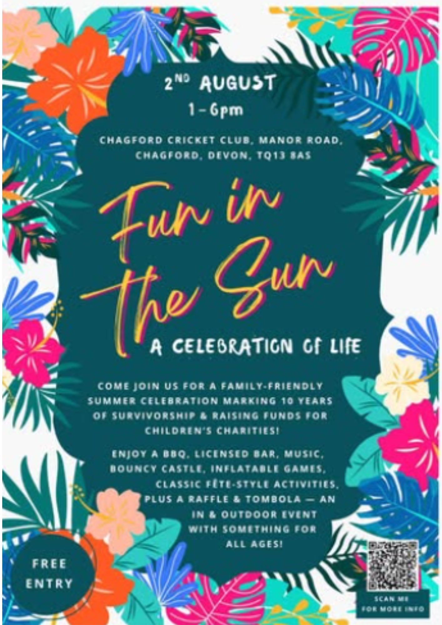 Poster for Fun in teh Sun event in Chagford 2nd August 2026